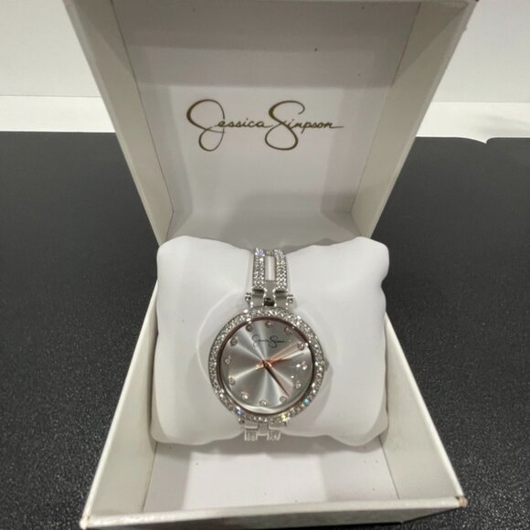 NWT Jessica Simpson Crystal Diamond Bangle Analog Quartz Wrist Watch - Picture 1 of 3